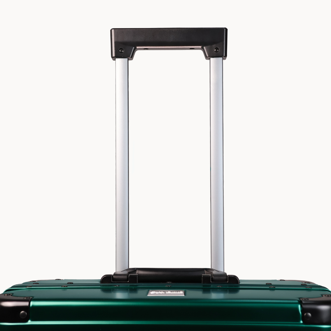 CHAVELLE luxury aluminium suitcase stone green with reinforced corners and long open telescopic handle