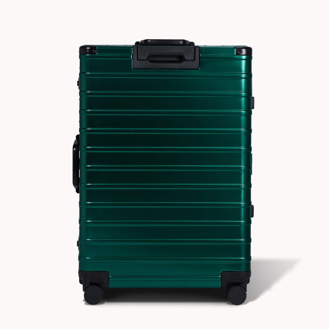 CHAVELLE luxury aluminium suitcase stone green back profile with glossy finish