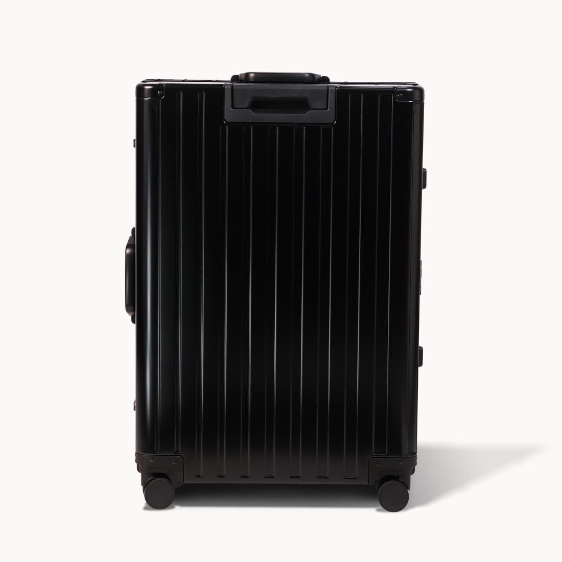 CHAVELLE luxury aluminium suitcase black back profile with glossy finish