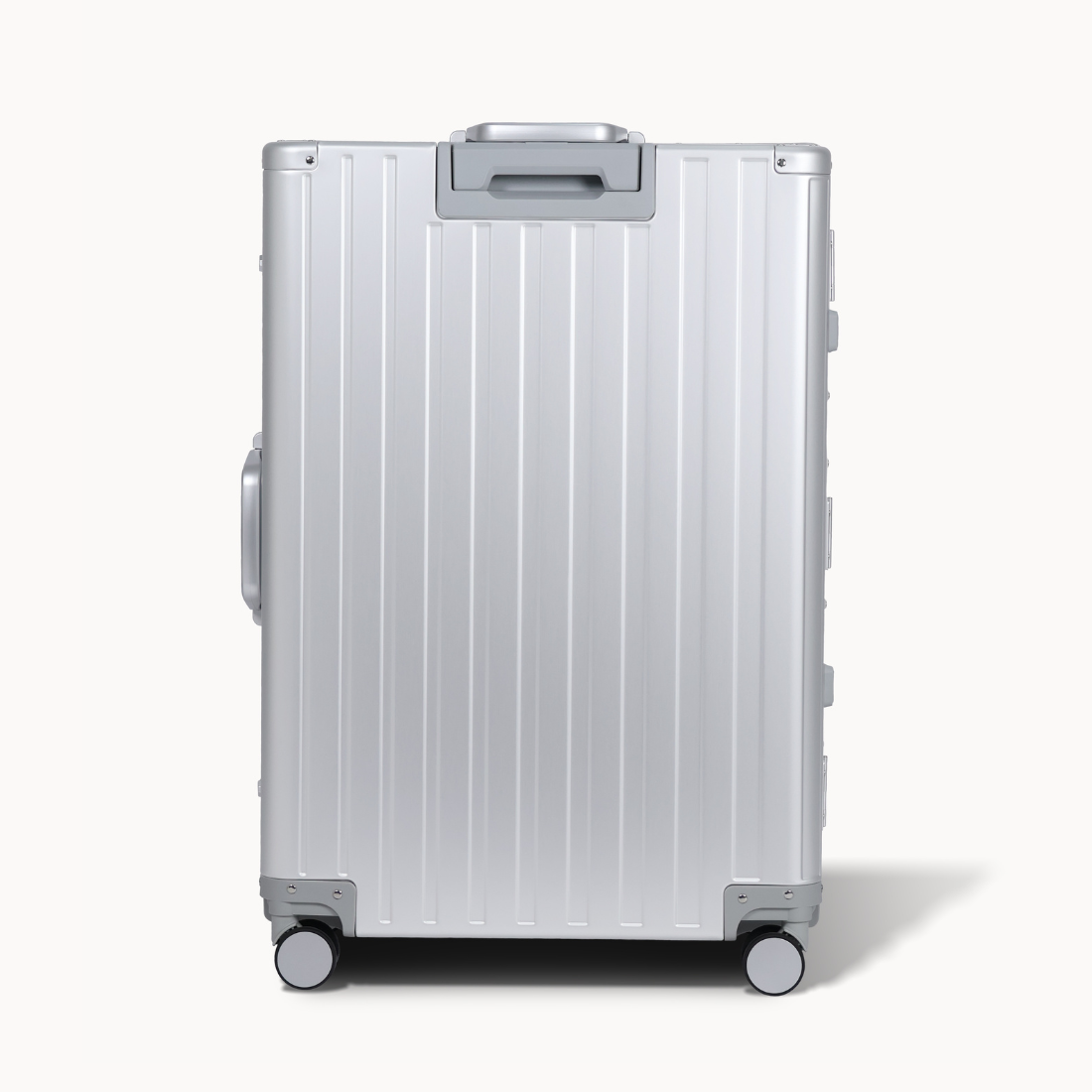 CHAVELLE luxury aluminium suitcase silver back profile with glossy finish