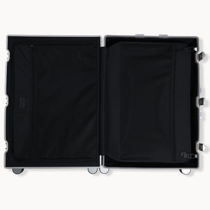 CHAVELLE aluminium suitcase silver open view showing spacious interior and compartments