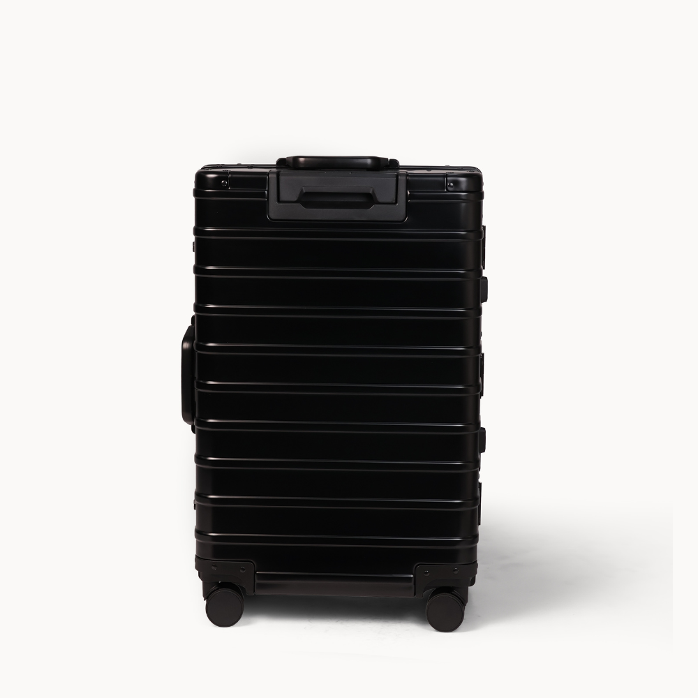 CHAVELLE luxury aluminium suitcase black back profile with glossy finish 