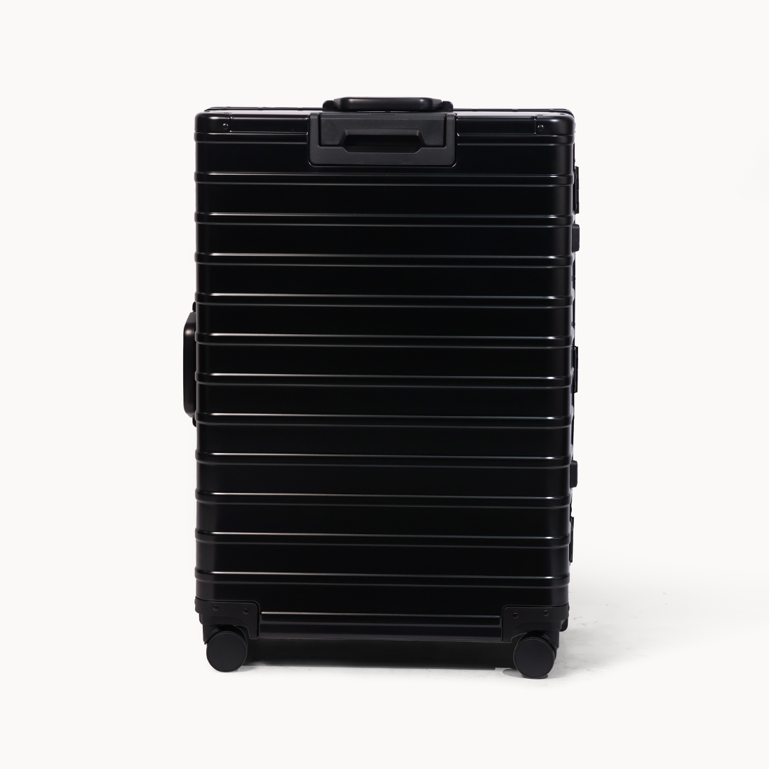 CHAVELLE luxury aluminium suitcase black back profile with glossy finish 