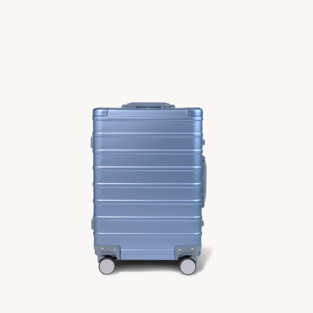 CHAVELLE aluminium luxury suitcase ice blue with hard-shell design highlighting durable aluminium construction