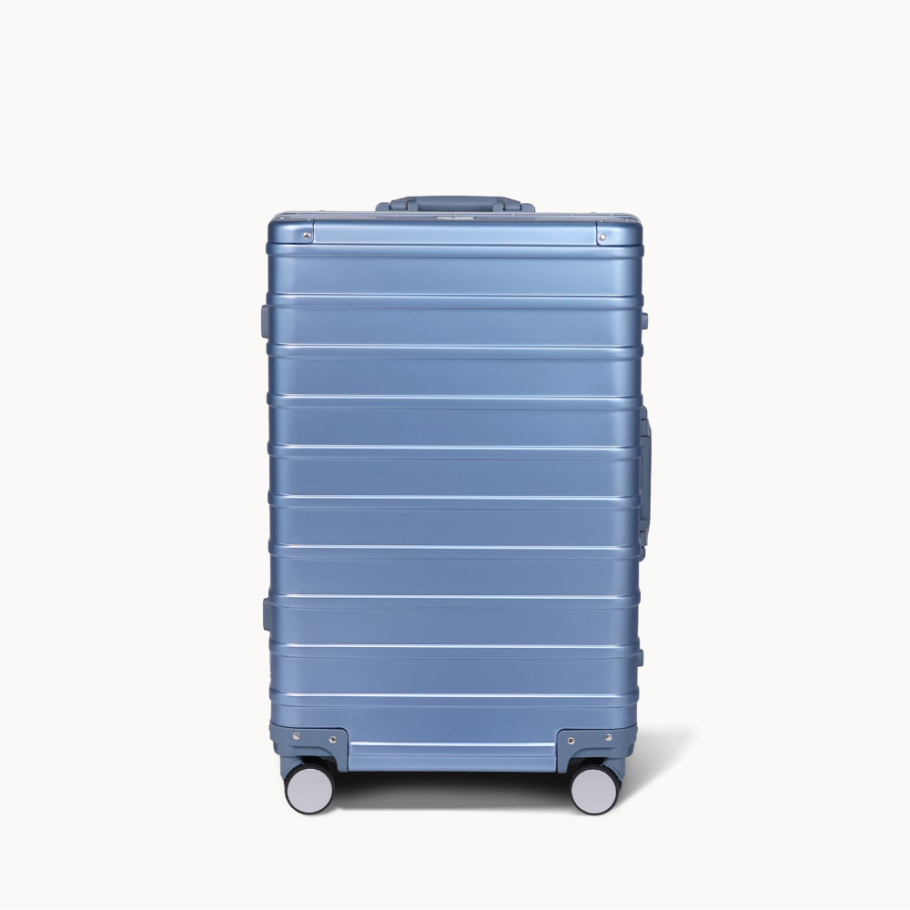 CHAVELLE aluminium luxury suitcase ice blue with hard-shell design highlighting durable aluminium construction