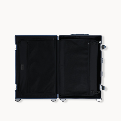 CHAVELLE aluminium suitcase ice blue open view showing spacious interior and compartments