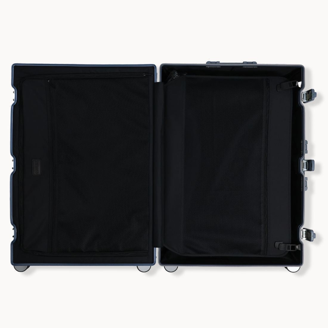 CHAVELLE aluminium suitcase ice blue open view showing spacious interior and compartments