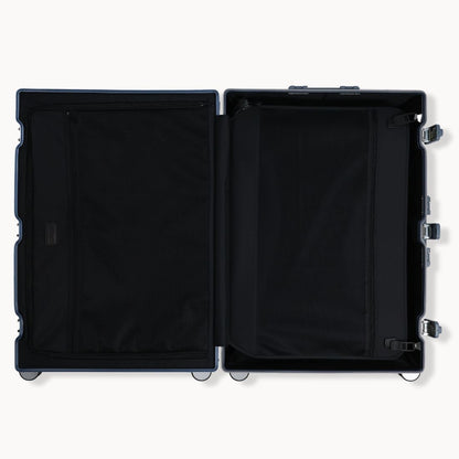 CHAVELLE aluminium suitcase ice blue open view showing spacious interior and compartments