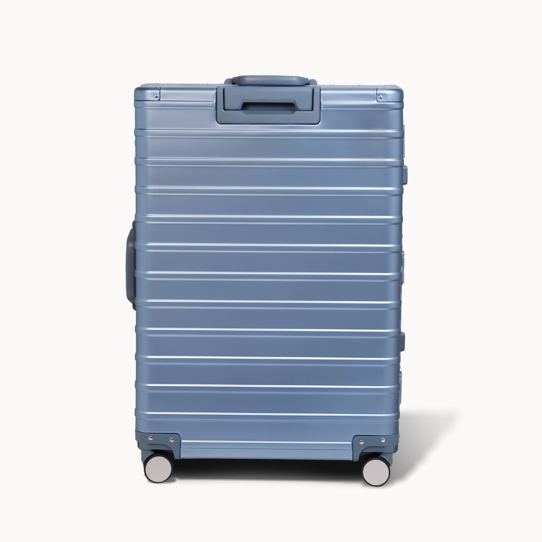 CHAVELLE luxury aluminium suitcase ice blue back profile with glossy finish 