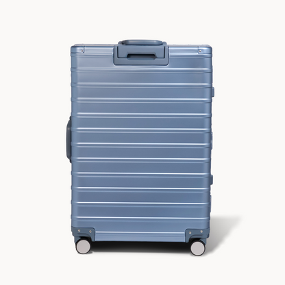 CHAVELLE luxury aluminium suitcase ice blue back profile with glossy finish 