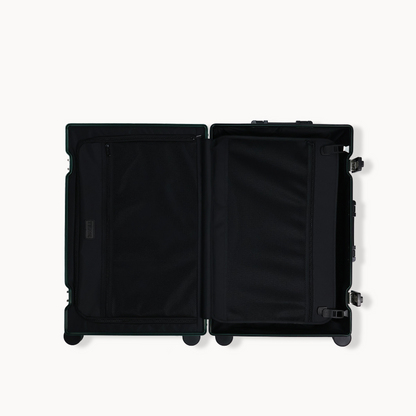 CHAVELLE aluminium suitcase stone green open view showing spacious interior and compartments