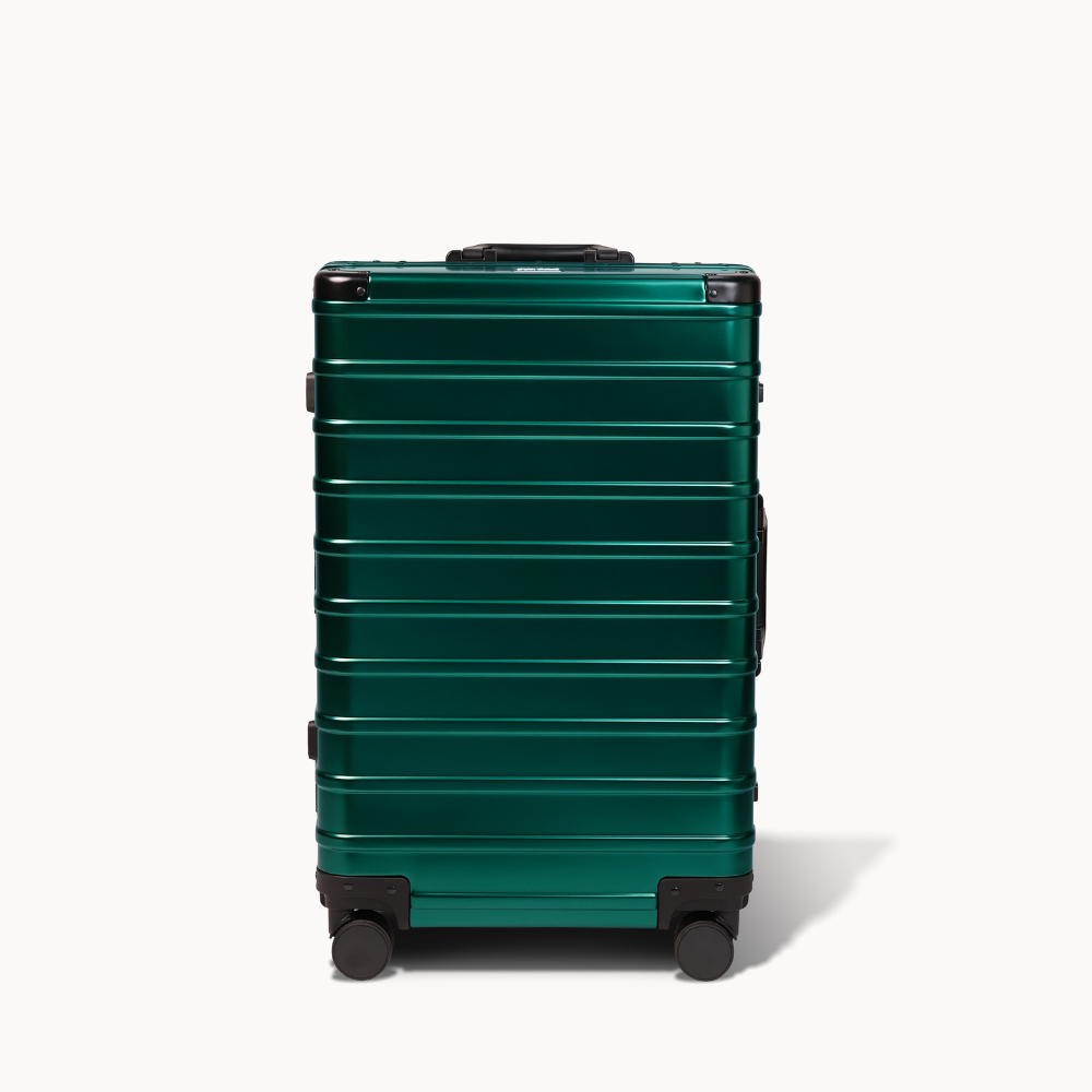 CHAVELLE aluminium luxury suitcase stone green with hard-shell design highlighting durable aluminium construction