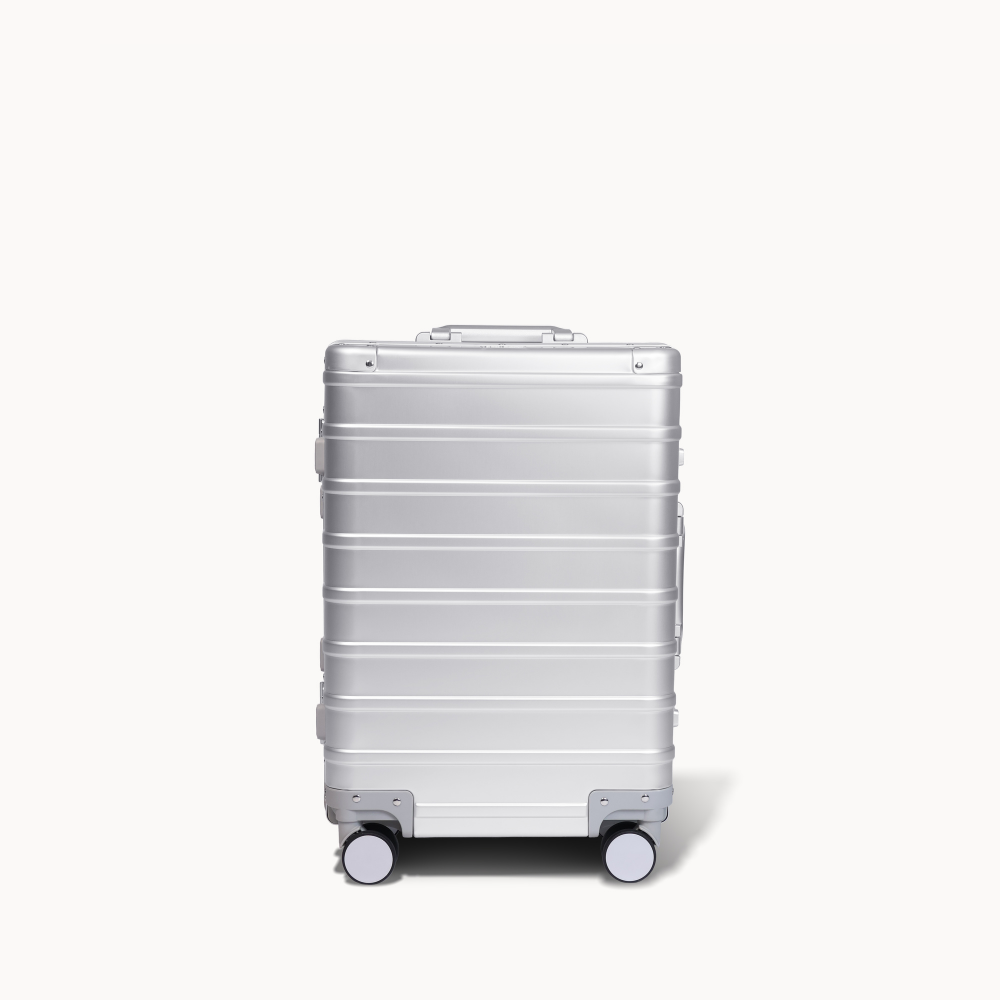 CHAVELLE aluminium luxury suitcase silver with hard-shell design highlighting durable aluminium construction
