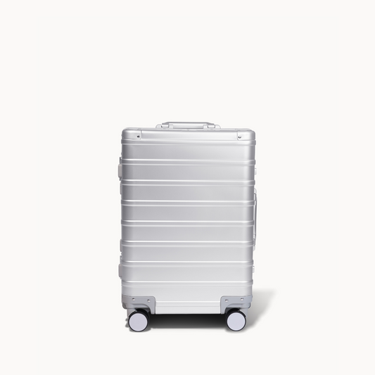 CHAVELLE aluminium luxury suitcase silver with hard-shell design highlighting durable aluminium construction
