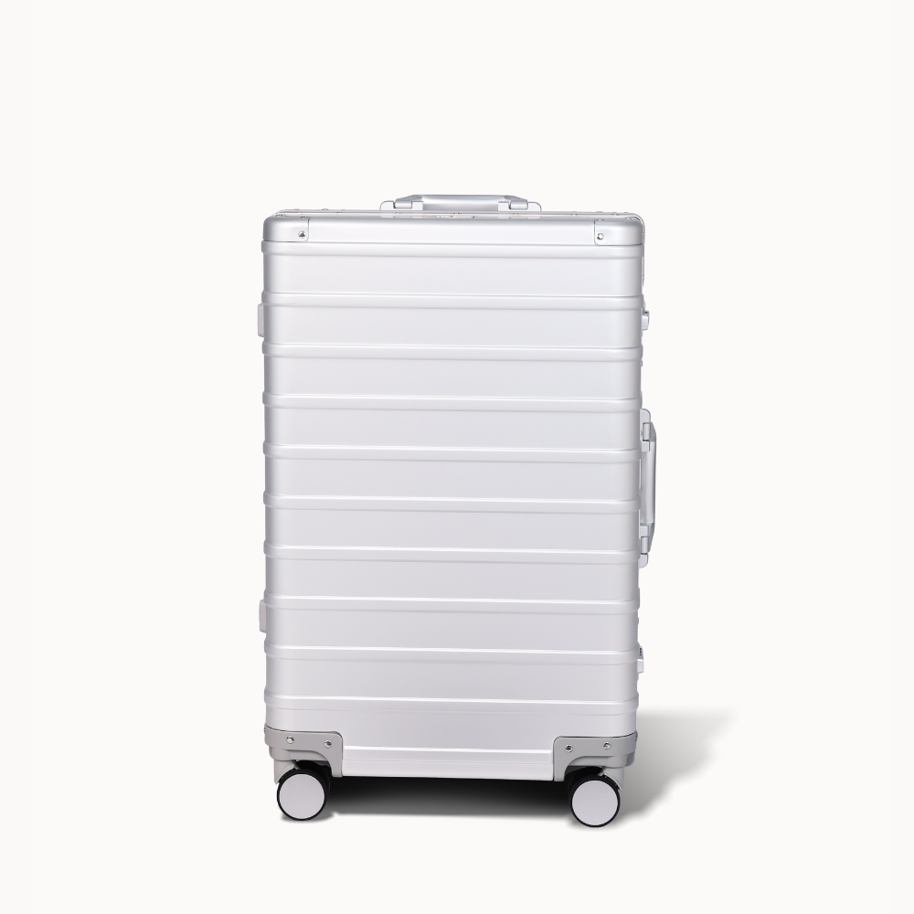CHAVELLE aluminium luxury suitcase silver with hard-shell design highlighting durable aluminium construction