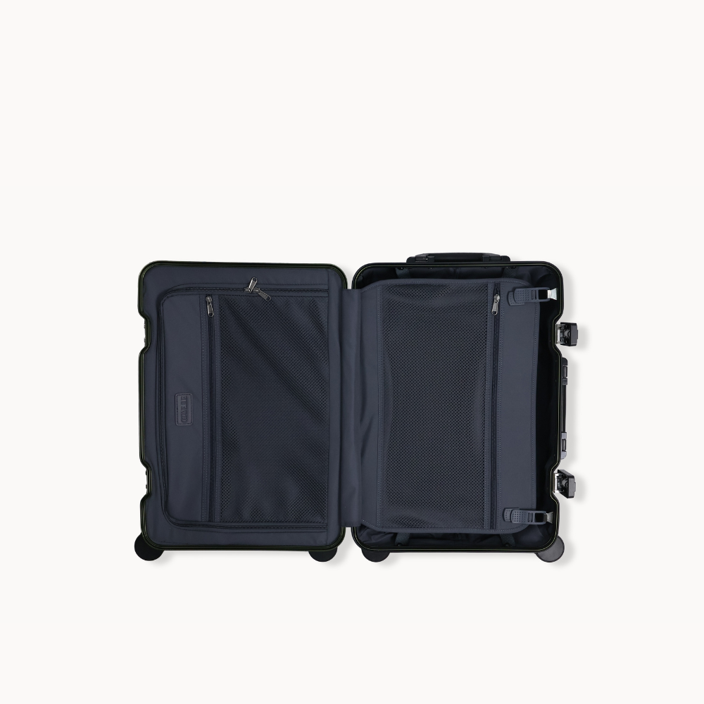 Open black suitcase on a white background