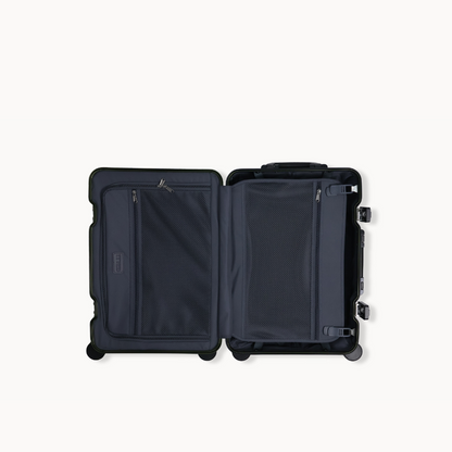 Open black suitcase on a white background