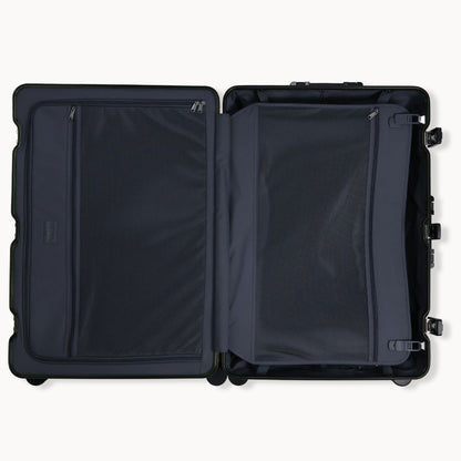 Open black suitcase on a white background