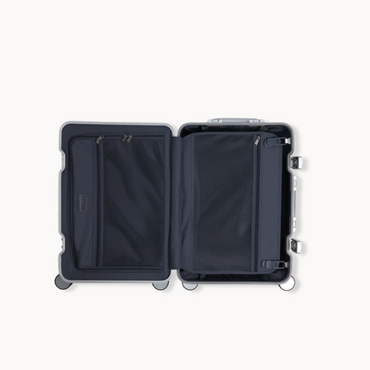 Open black suitcase on a white background