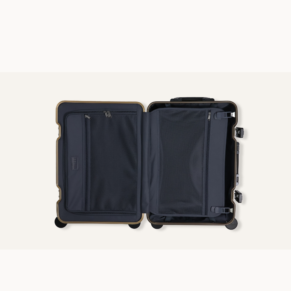 Open black suitcase on a white background