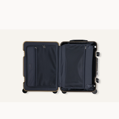 Open black suitcase on a white background