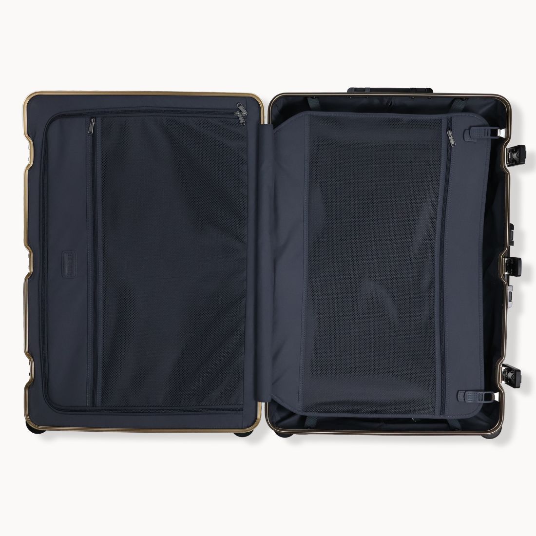 Open black suitcase on a white background