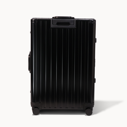 CHAVELLE luxury aluminium suitcase black back profile with glossy finish 