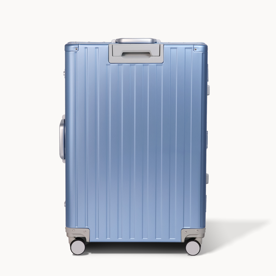 CHAVELLE luxury aluminium suitcase blue back profile with glossy finish 