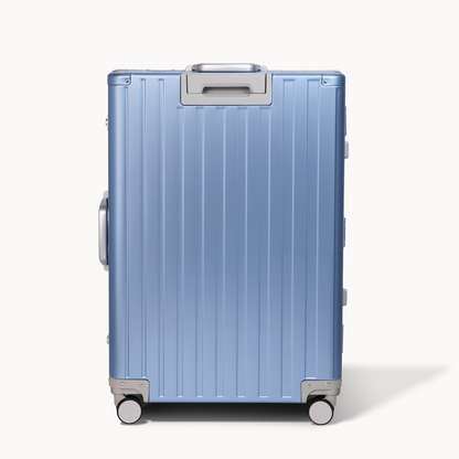 CHAVELLE luxury aluminium suitcase blue back profile with glossy finish 