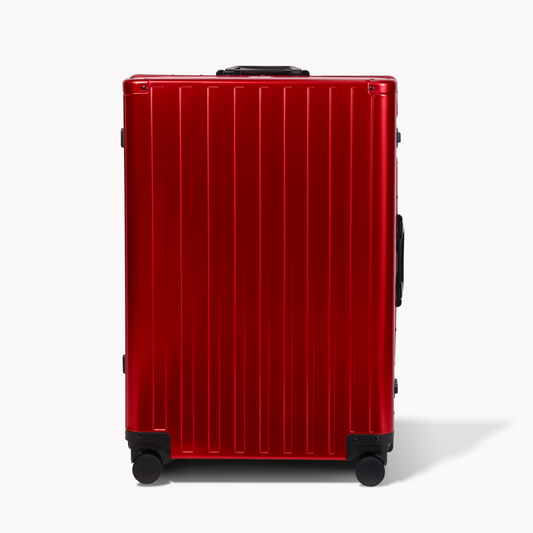 CHAVELLE aluminium luxury suitcase cherry red with hard-shell design highlighting durable aluminium construction