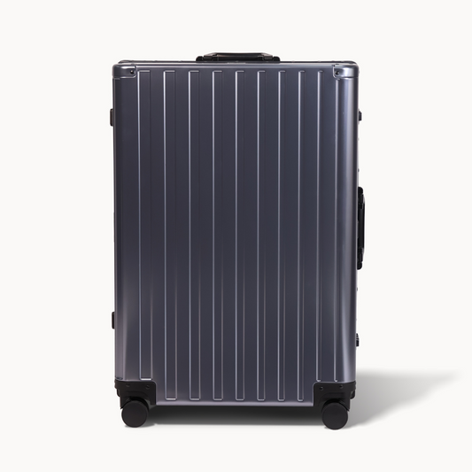 CHAVELLE aluminium luxury suitcase  gun metal with hard-shell design highlighting durable aluminium construction