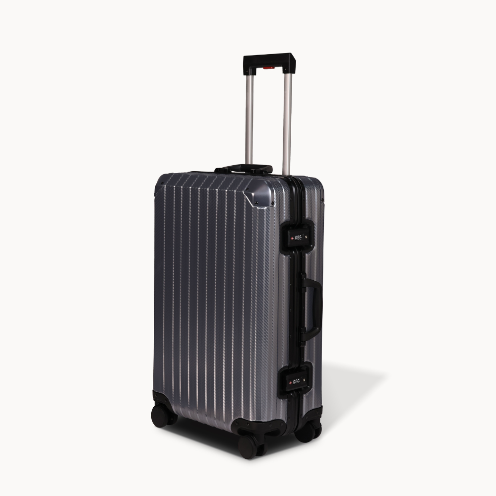 Black and silver suitcase on a white background