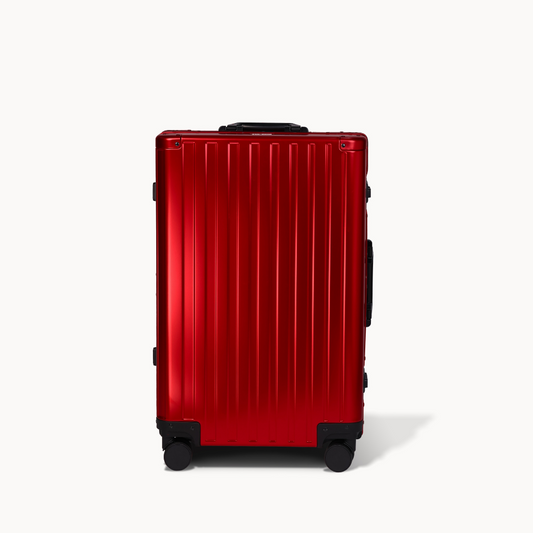 CHAVELLE aluminium luxury suitcase cherry red with hard-shell design highlighting durable aluminium construction