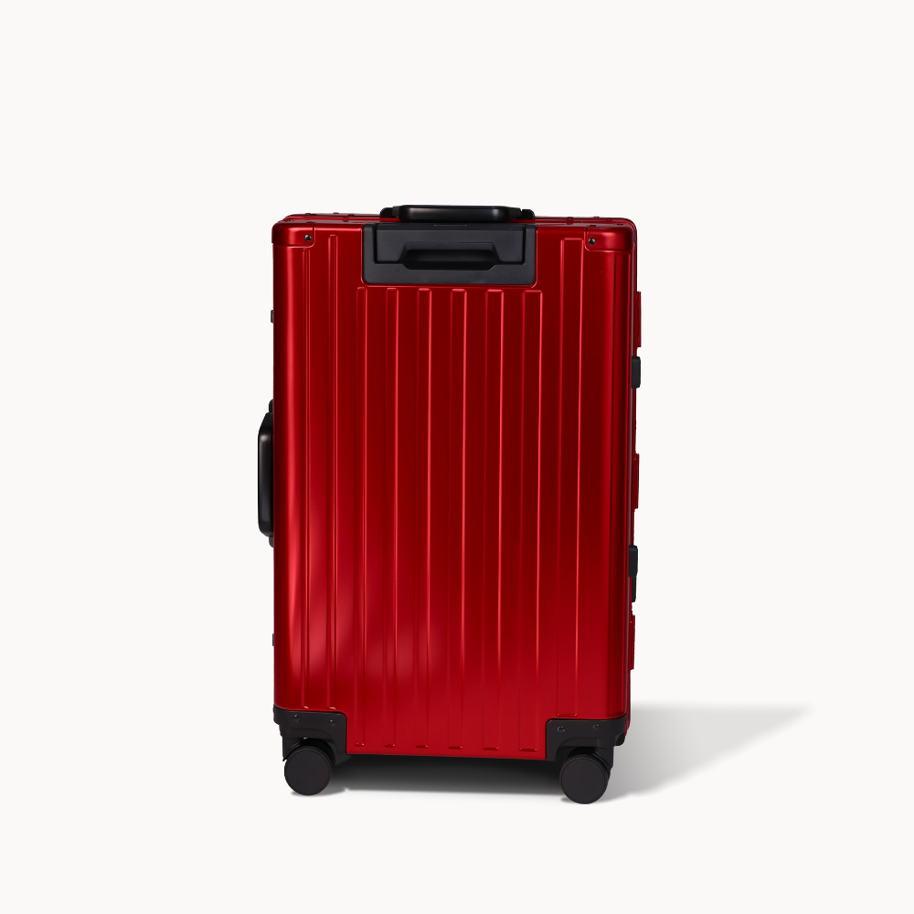 CHAVELLE luxury aluminium suitcase cherry red back profile with glossy finish 