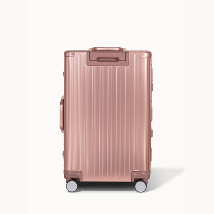 CHAVELLE rose gold luxury aluminium suitcase rose gold back profile with glossy finish 