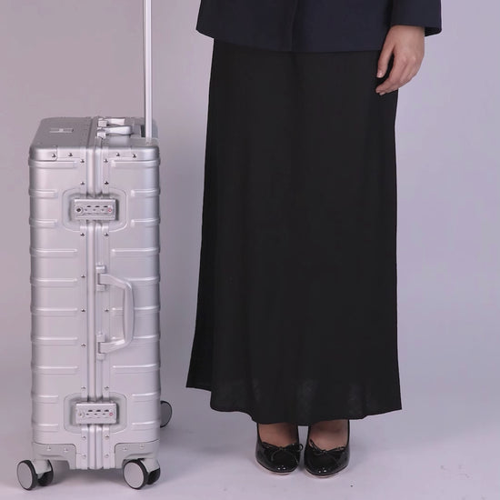 Video of CHAVELLE luxury aluminium suitcase size explained with model for real-life dimensions