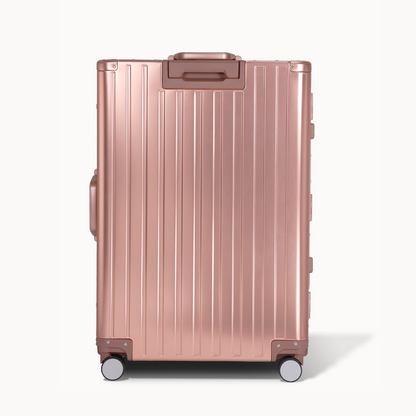 CHAVELLE luxury aluminium suitcase rose gold back profile with glossy finish 