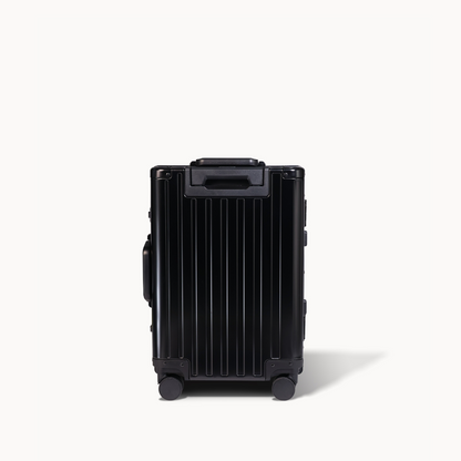 CHAVELLE luxury aluminium suitcase black back profile with glossy finish 