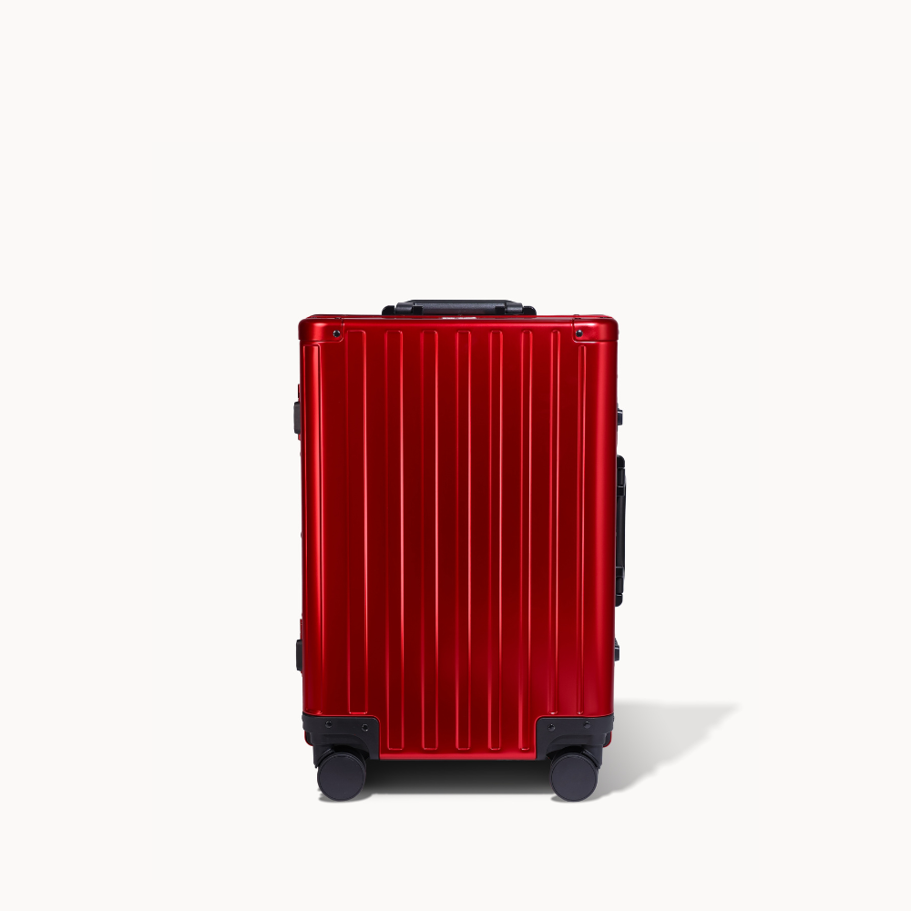 CHAVELLE aluminium luxury suitcase cherry red with hard-shell design highlighting durable aluminium construction