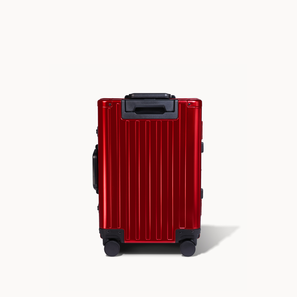 CHAVELLE luxury aluminium suitcase  cherry red back profile with glossy finish 