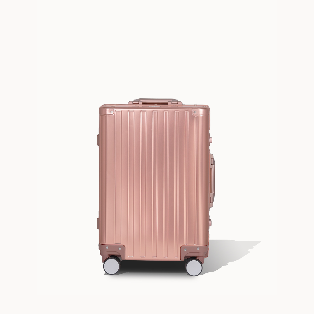 CHAVELLE aluminium luxury suitcase rose gold with hard-shell design highlighting durable aluminium construction