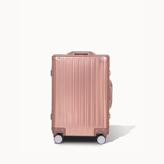 CHAVELLE aluminium luxury suitcase rose gold with hard-shell design highlighting durable aluminium construction