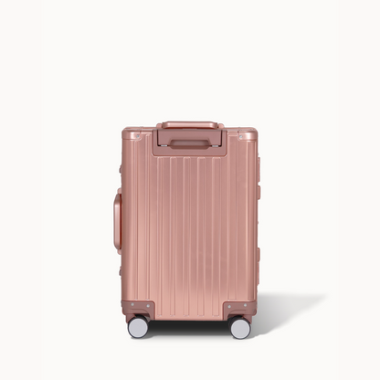 CHAVELLE luxury aluminium suitcase rose gold back profile with glossy finish
