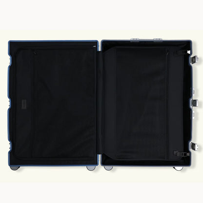 CHAVELLE aluminium suitcase blue open view showing spacious interior and compartments