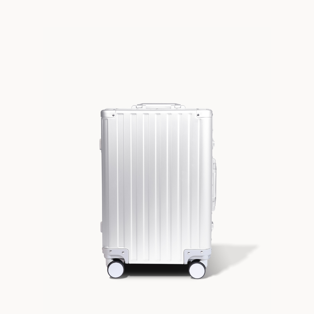 CHAVELLE aluminium luxury suitcase  silver with hard-shell design highlighting durable aluminium construction
