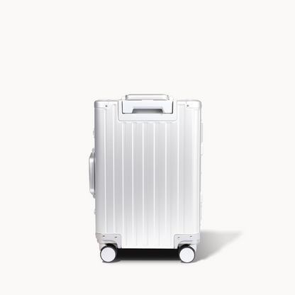 CHAVELLE luxury aluminium silver suitcase back profile with glossy finish